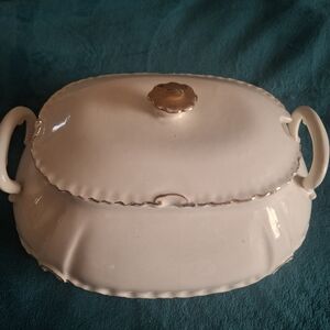 Vintage Homer Laughlin Elegant Cream Serving Dish with Gold Accents